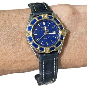 BREITLING Lady J Gold Sapphire Shark Leather Band Women’s Watch